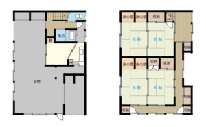元鉄工所！広々土間の1階と長い廊下のある2階の間取り