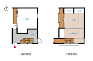 元漁具店倉庫。住まいとして使用していた名残の古民家らしいあしらいもの間取り