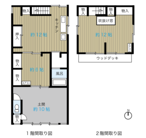 元文房具店～書店の小さな土間付き店舗兼住居の間取り