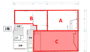 商店街の築60年の古家をリノベ！C区画出店者募集の間取り