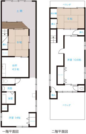 趣のある通りに佇む家の間取り