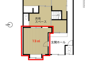 リノベ済みの古民家をシェア！柔らかい日差しが入る一室の間取り